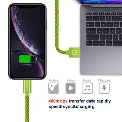 Swissten Textile Fast Charge 3A Lighthing (MD818ZM/A) Data and Charging Cable 2m Green
