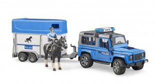 BRUDER ajoneuvo Land Rover Defender Police ja hevonen perävaunu